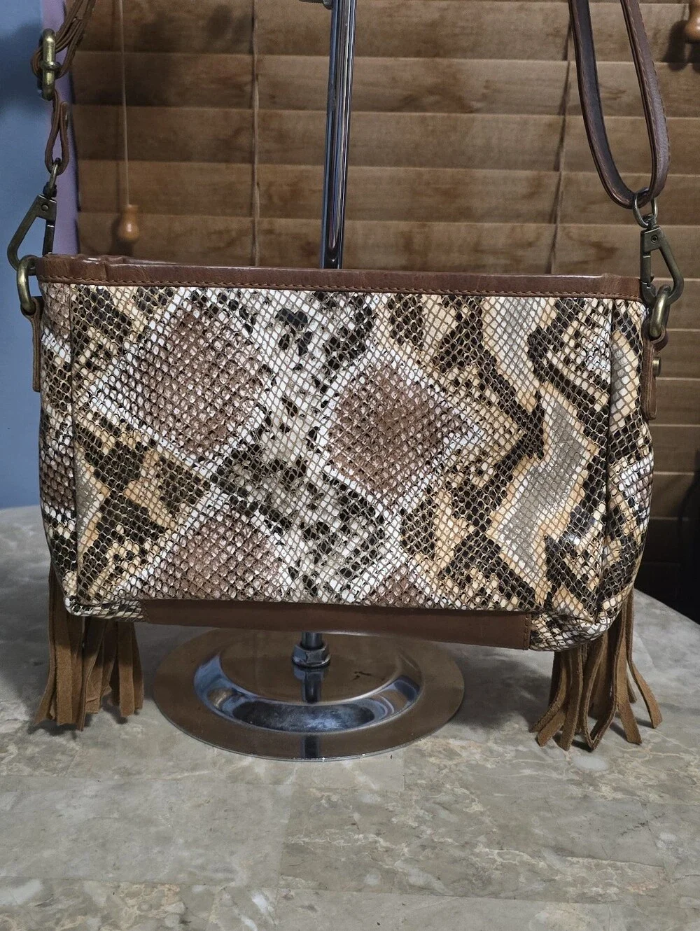 Shyanne Tooled Snake-Embossed Brown Leather Western Style Crossbody Shoulder Bag